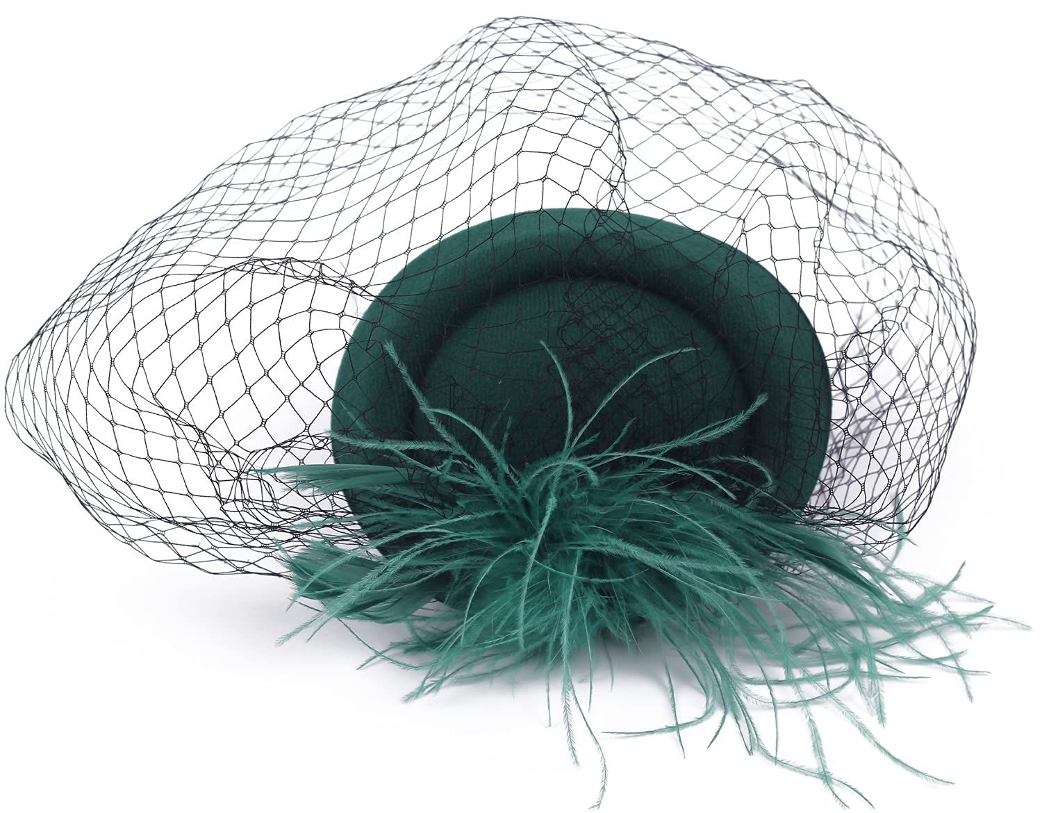 Womens Fascinators Hats Vintage  Hat  Hat Cocktail Tea Party Headwear with Veil for Girls and Women（Green）