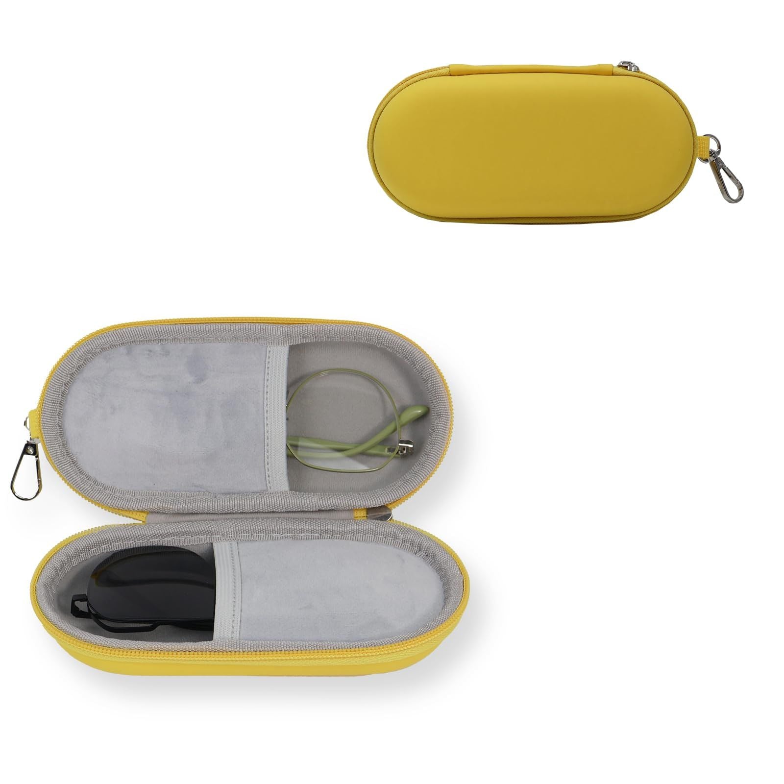 Double Eyeglasses Case, Dual Glasses Sunglasses Organizer with Zipper Closure, Eyewear Storage Box for Men Women Travel（yellow,not eyeglasses）