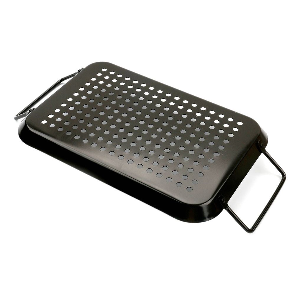 ​ BBQ Grill Pan, Non-stick Carbon Steel BBQ Grill Wok Grill Accessories with Handles for Outdoor Grill Vegetables, Fish, Meat, Kabobs​ (size:Rectangular)