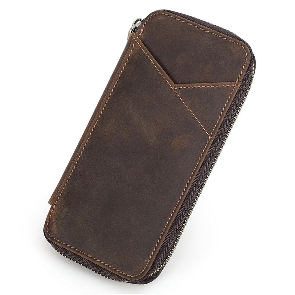 Top Grain Genuine Leather 4 Fountain Pen/Pencil Case Pouch, Handmade Minimalist Design, Zipper Closure with Multi-Function & Slots, Gift Choice for Man/Woman/Office, Matte Coffee, 4 Slots
