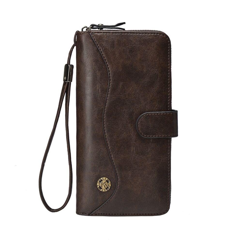 Women Wallet Large PU Leather Wristlet Purse for Women Blocking Zip Around Card Holder Ladies Travel Clutch（dark brown）
