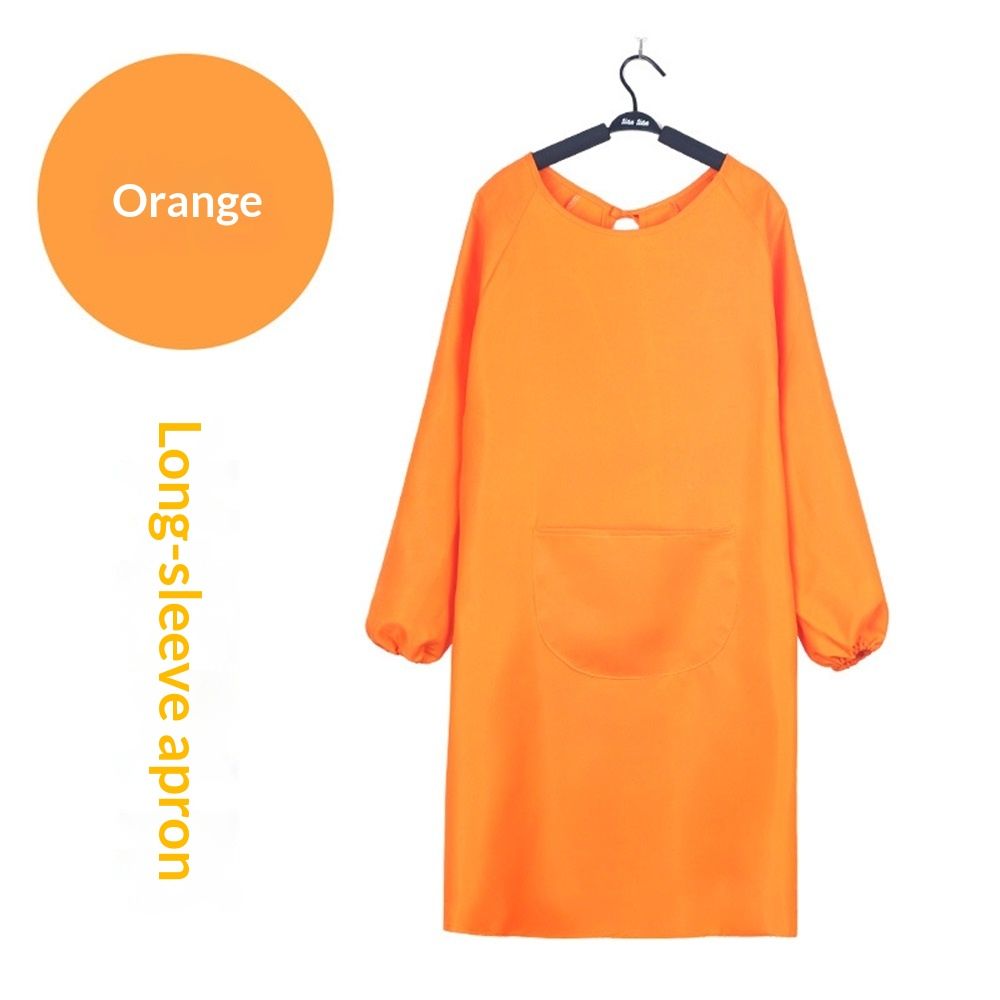 Solid Color Kitchen Apron with Pockets,Unisex Long Sleeves Waterproof Apron for Cooking Baking Cleaning Work（orange）