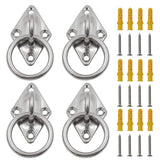 4 Pcs M6 Diamond Pad Eye Plate with Ring Hook, Ceiling Hooks Wall Mount Bracket, Heavy Duty Stainless Steel Anchor Mount for Yoga Swings Hammocks/Boat Rigging/Suspension Training Straps