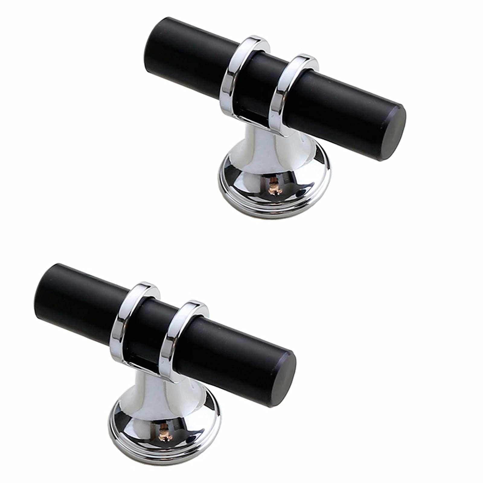10 Pack Matt Black and Silver Cabinet Knobs, 2 Inch(50mm) Cabinet Hardware T Bar Knobs for Cupboard and Drawers