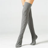 Women's Cable Knit Thigh High Boot Socks Extra Long Winter Stockings Leg Warmers, Boot Stocking Socks Knee High Leg Warmers (gray)