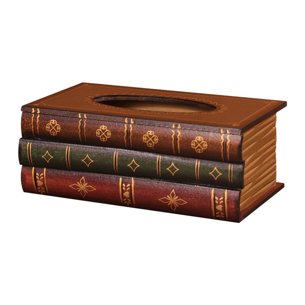 Crafted Classical Retro Wooden Antique Book Tissue Box Cover Rectangular Tissue Holder Dispenser Paper Cover Case Napkin Holder Home Decor for Bathroom Living Room Office car Kitchen