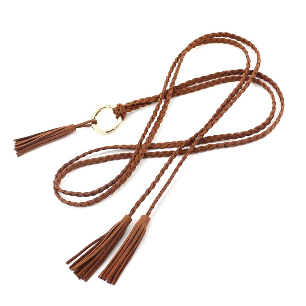 2 pack Women Girls Braided Knotted Waist Belt Skinny Mixed Color Rope Exotic Chain Tassel for Dress Skirt（Belt only）