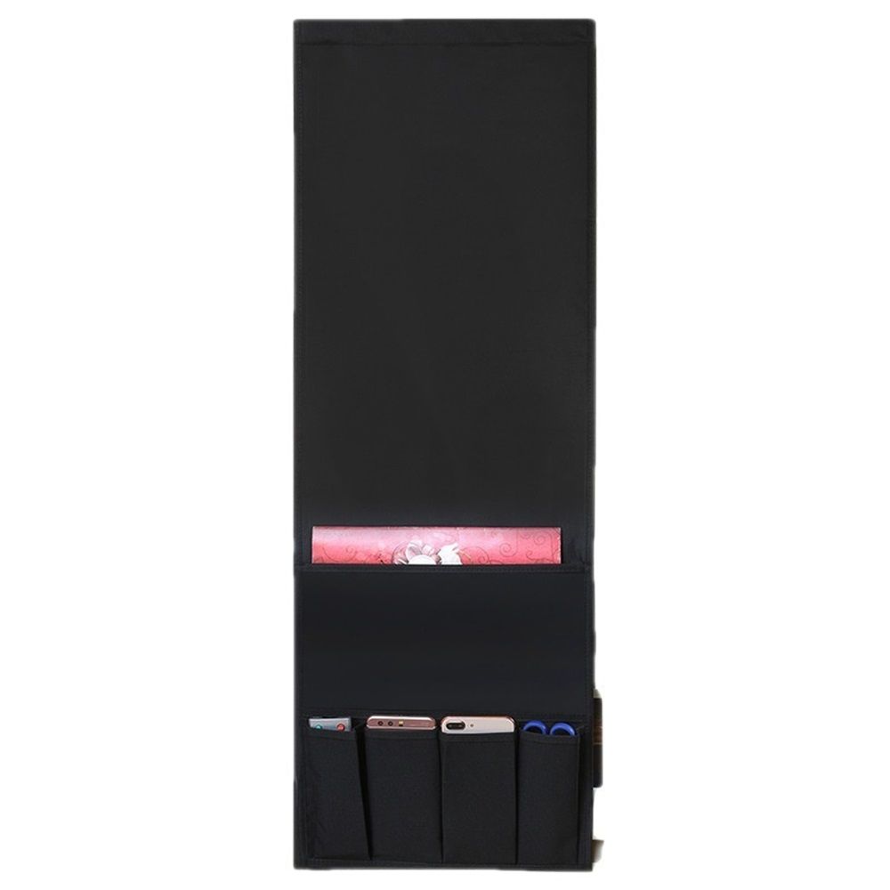 TV Remote Control Holder Couch Caddy, Non-slip Bedside Caddy Organizer with Pockets for Key Glasses Phone Magazine Holders (Black, 32.6"x12.8",Handbag only)