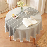 Table Cloth Tassel Cotton Linen Table Cover for Kitchen Dinning Wrinkle Free Table Cloths (Round, 55 Inch Length, Grey)