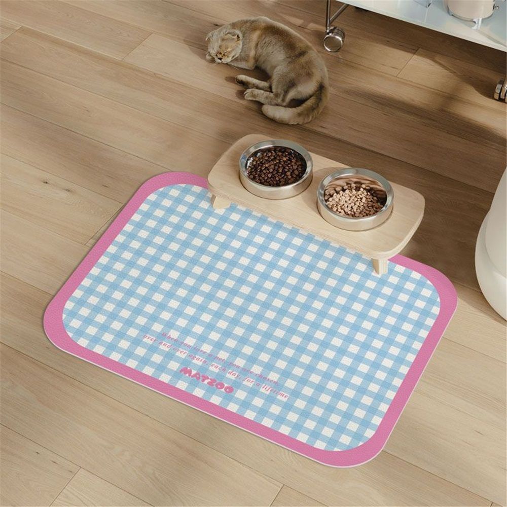 Checkered Dog Food Mat, Absorbent Leak-Proof Pet Feeding Mat, Quick Dry Cat Food Mat for Messy Drinkers 15.7" x 11.8"