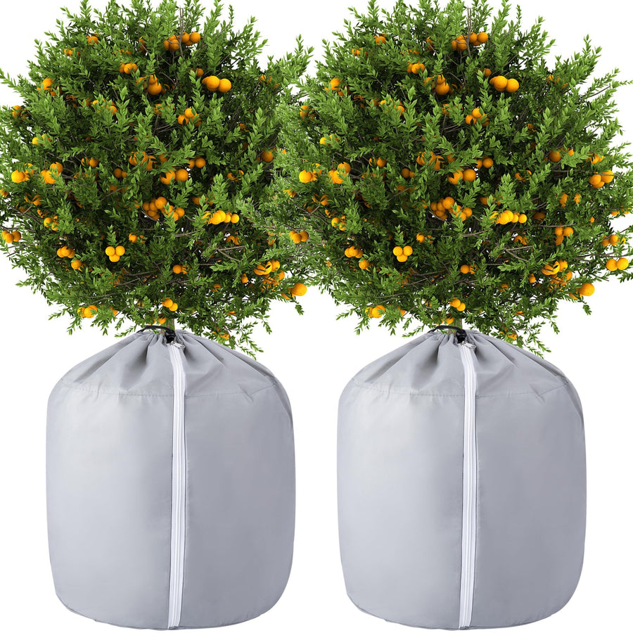 2 Pack Plant Winter Protection Pot - 27.6" x 25.6" Flower Pot Protection Bag - Anti-Frost Winter Pot Plant Cover with Drawstring and Zipper for Winter Outdoor Fruit Trees Potted Plants Shrubs