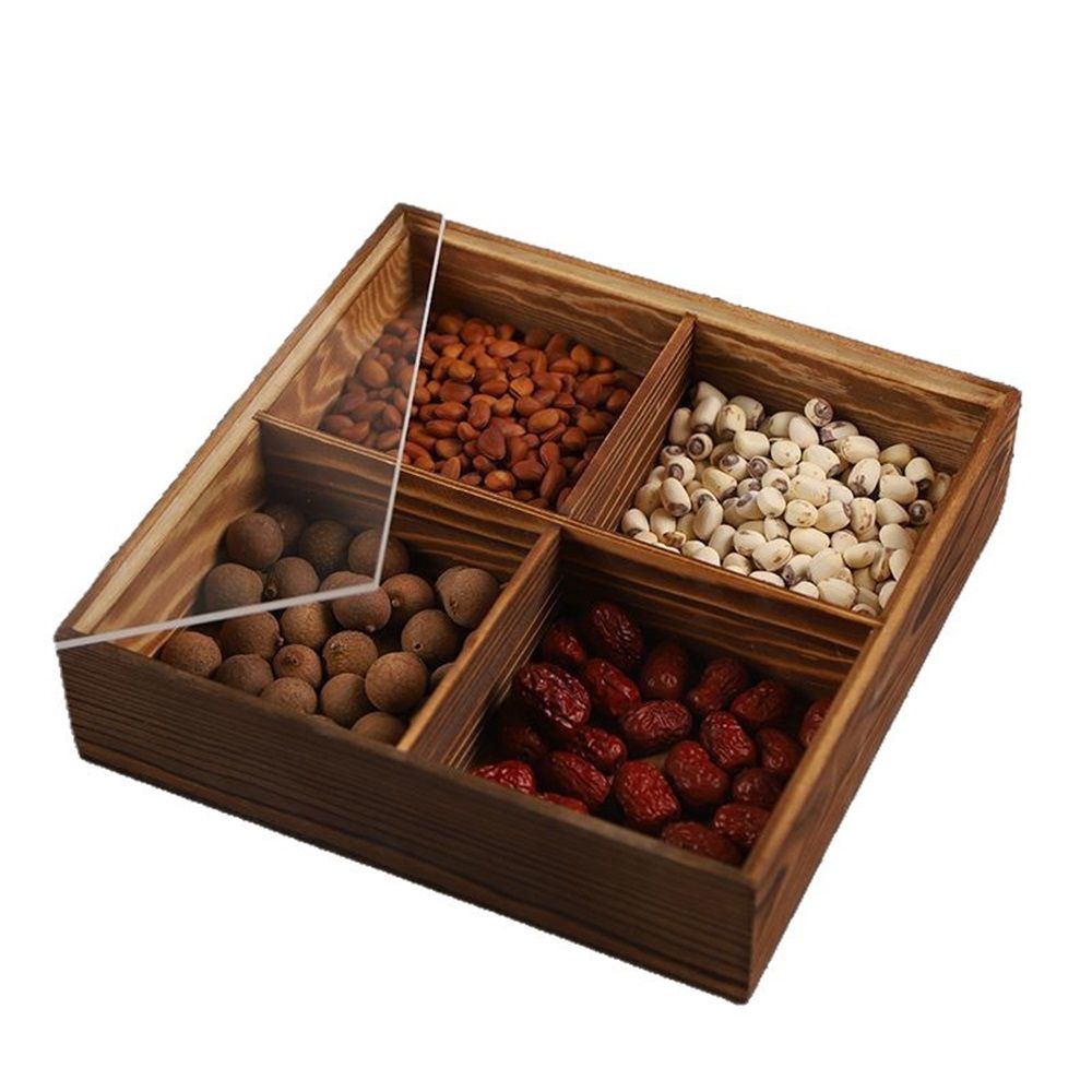 Bamboo Nut and Candy Serving Tray, Party Appetizer Platter Veggie Dish, Candy Bowl with Lid for Party, Taco Dip Parties Platters