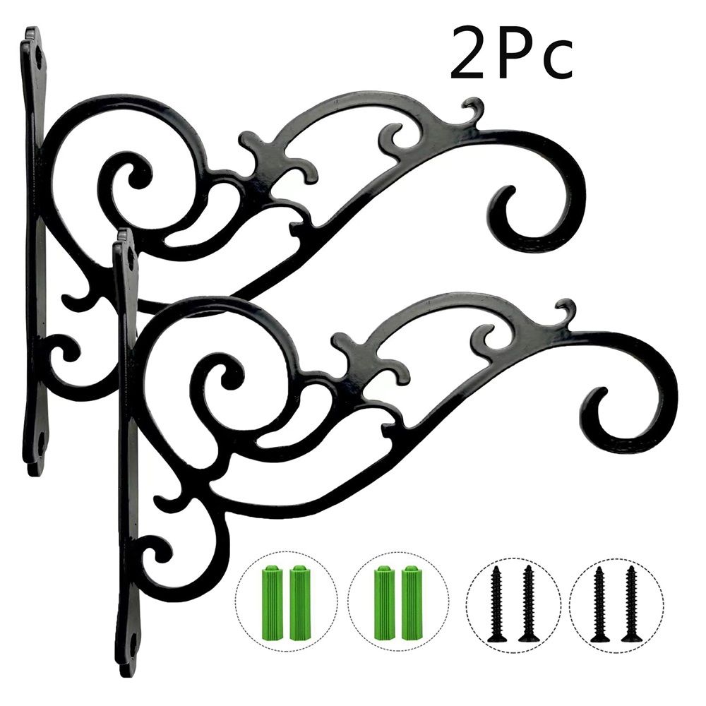 2 Pieces 9.65- Inch Outdoor Indoor Small Decorative Iron Wall Hooks for Hanging Lanterns Solar Lights Hummingbird Feeders Wind Chimes Hangers, Black