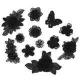 2 set Black Mixed Style Embroidery Lace Flower and Patches Appliques DIY Sewing Craft for Decoration, Sew On Patches for Repairing and Decorating