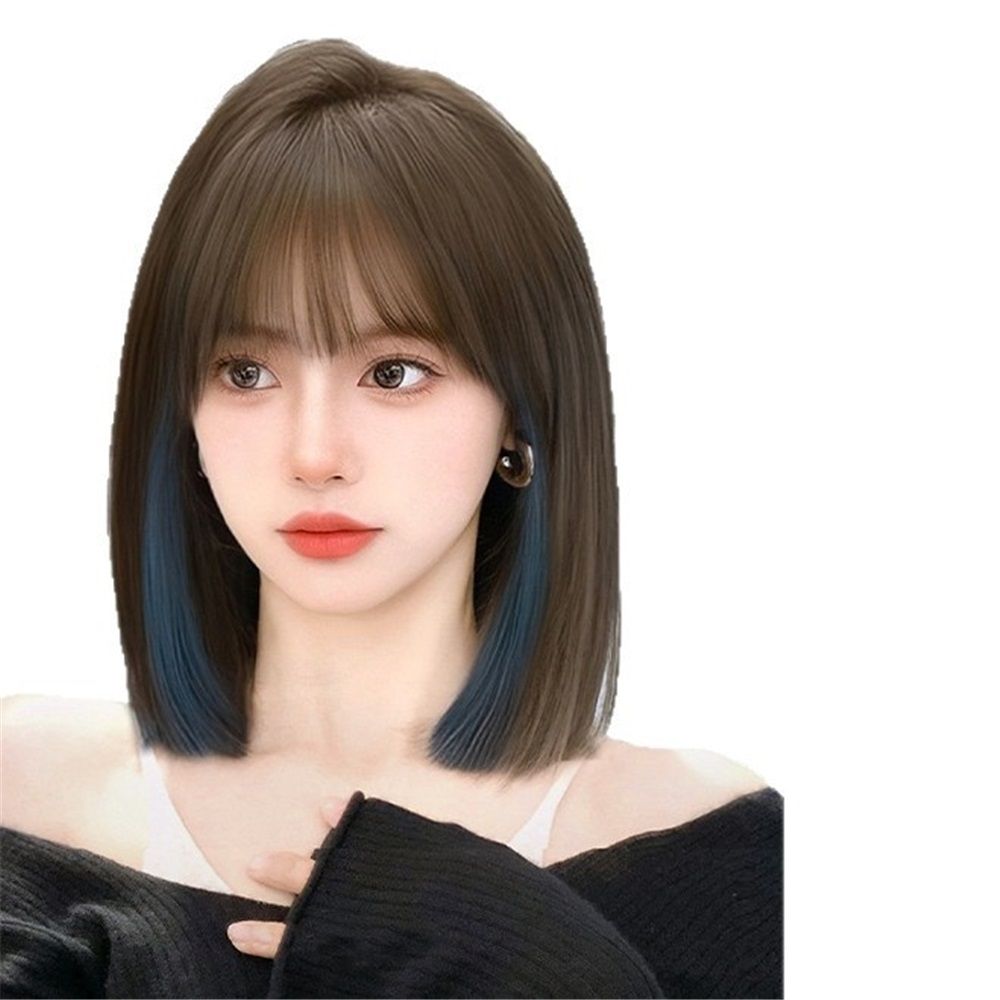 Wig premium line 【 active top stylist produce 】 inner color line women's original wig semi-long small face effect（Cold brown dyed haze orchid）