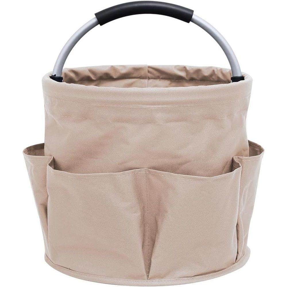 Garden Tool Organizer Bag Collapsible Tool Bag Foldable Tool Organizer Outdoor Camping Garden Harvest Basket Cleaning Supply Caddy with Handle for Home Bathroom Storage Bath Wash Bag（khaki）