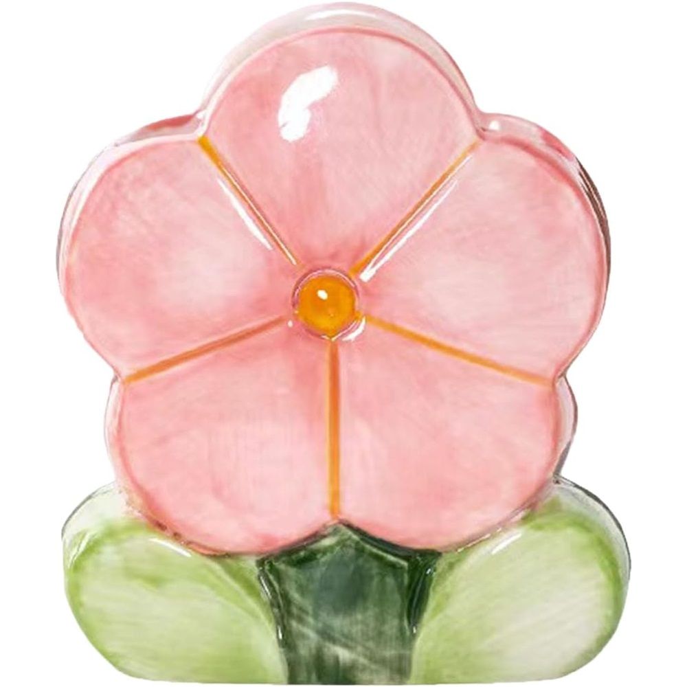 1 PC Flower Makeup Storage Box Ceramic Blossom Five Petals Pen Holder Pen Holder Desktop Storage Box (Pink)