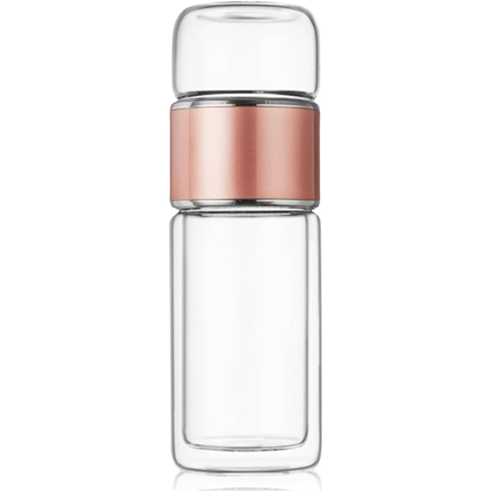 Tea InfuserBottle, 500ml Double Layer Leakage Proof Glass Water Bottle Travel Water Separation Tea Bottle Mug Cup for Office Travel Home(rose gold)