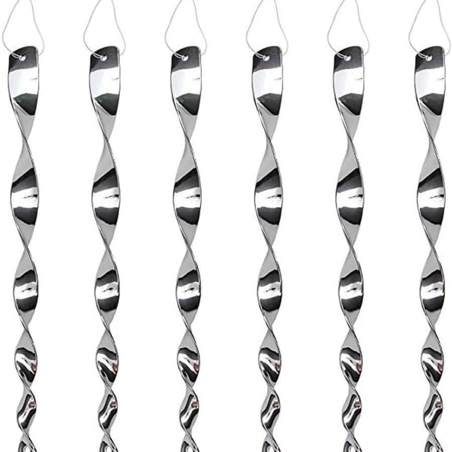 16 Pack Silver Spiral Bird Repellent Reflective Scare Rods, Hanging Plastic Rod Bird Deterrent Device, Glossy Finish Wind Spinner Scare Animals Away Outside Patio Lawn Garden Trees Decorations