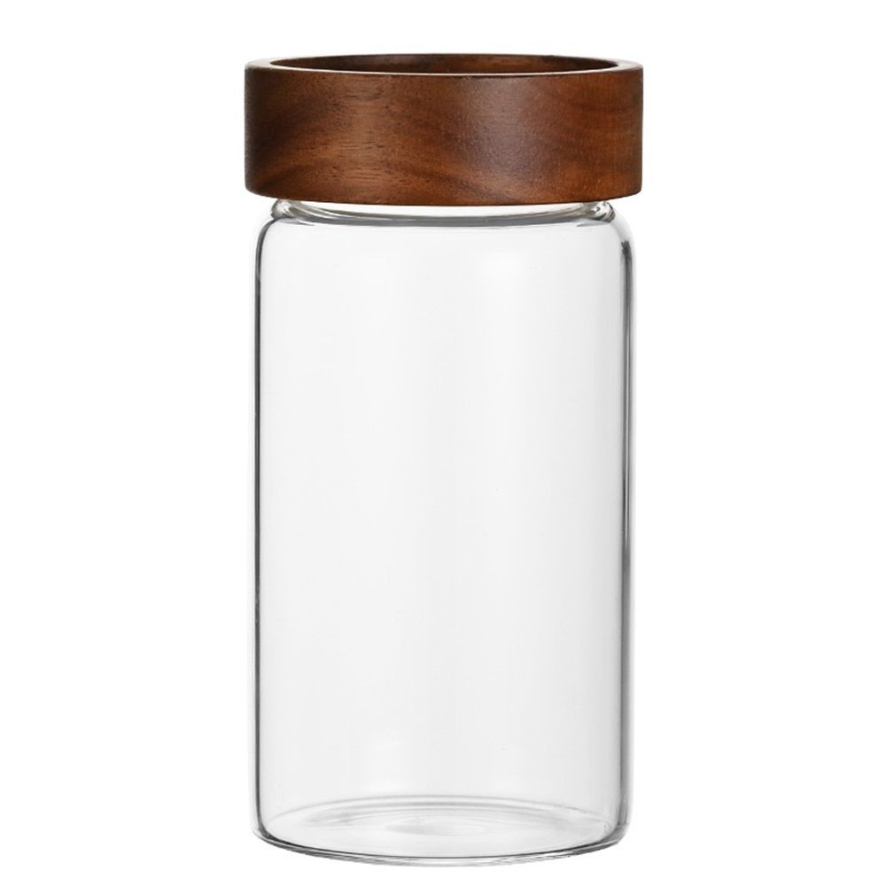 1300 ml Clear Glass Storage Canister with Airtight Wooden Screw Lid, Large Tall Cute Decorative Glass Food Container Jar for Coffee,Spice,Candy,Salt,Cookie,Condiment,Pepper（Storage tank only）