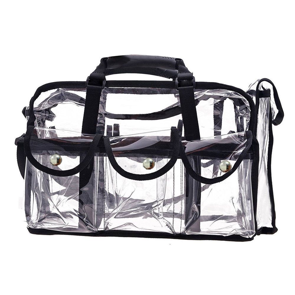 Wide Open Large Professional Clear PVC Travel Makeup Artist Set Bag Cosmetic Nails Beauty Bags Transparent Vinyl Tool Organizer Beach Bags Diaper Bag (Black)