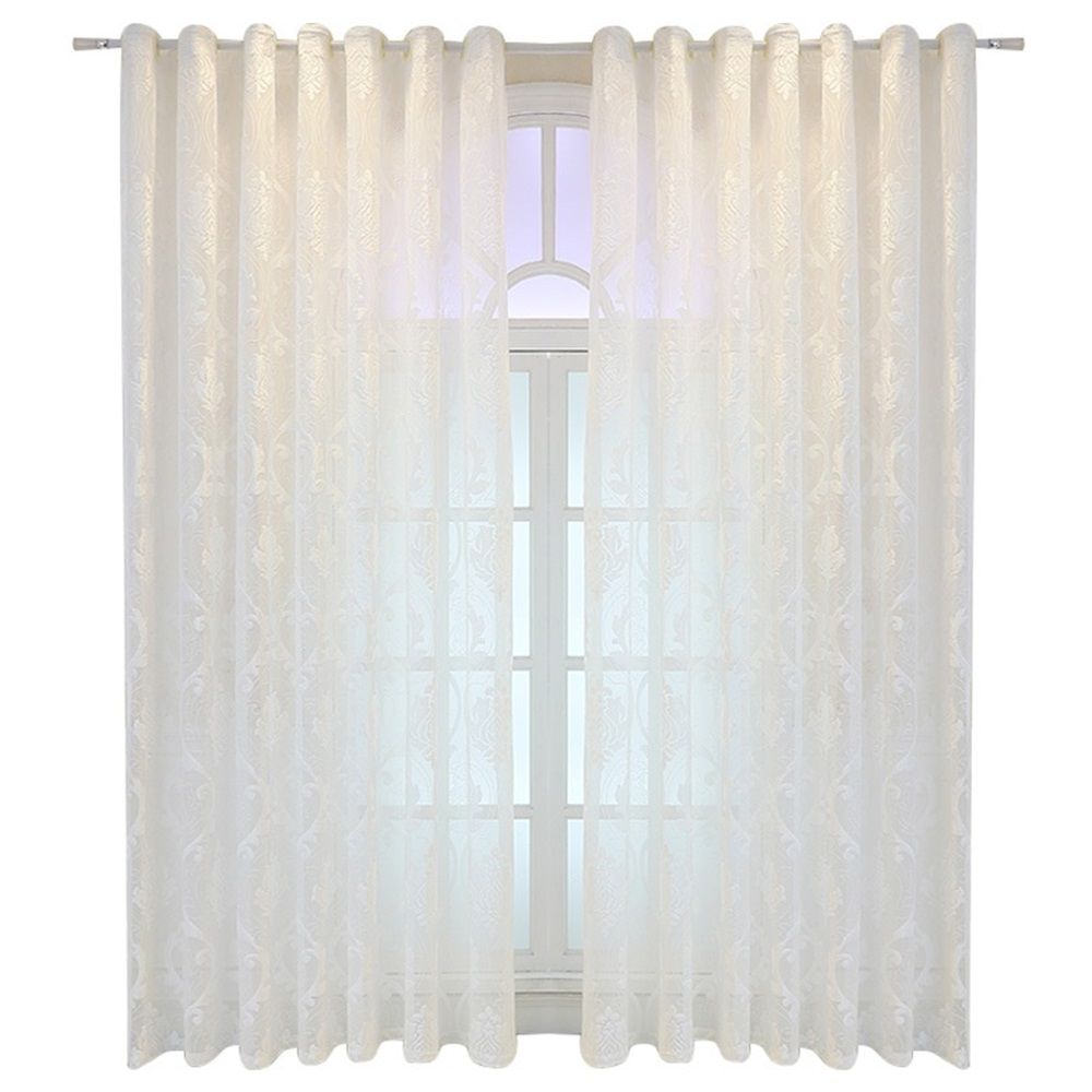White Sheer Curtains 200cm Long for Living Room - Pattern Embroidered Leaf Light Filtering Grommet Window Semi Sheer Voile Spring Decor Drapes, Each Panel 100*200cm