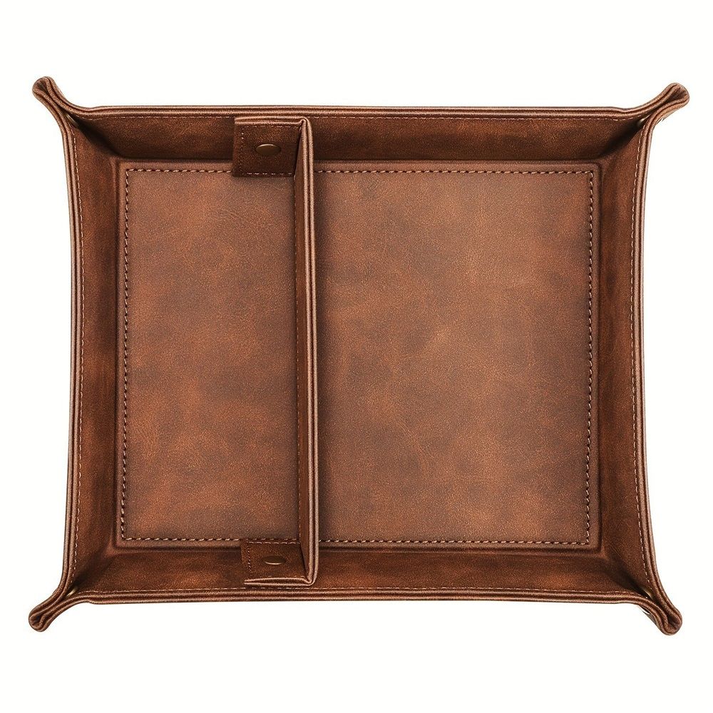 Valet Tray Desktop Storage Organizer, Removable 2 Compartments Catchall Tray Bedside Vanity Nightstand Caddy Holder Desk Storage Plate, Brown