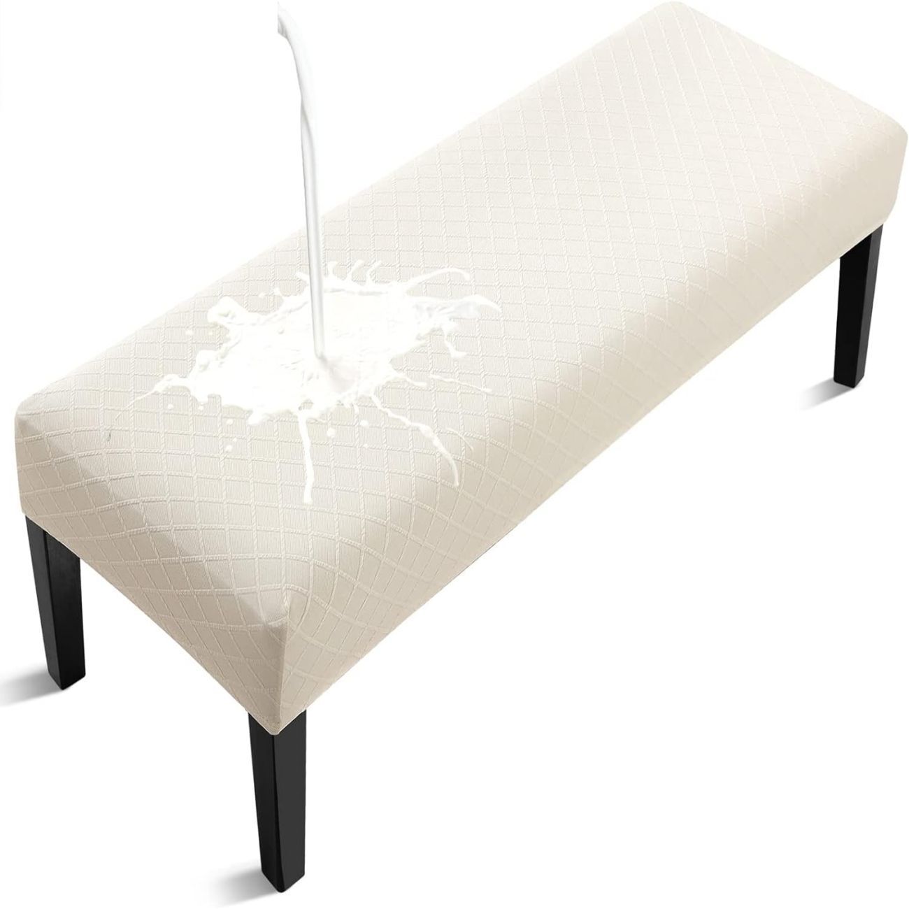 Bench Cover Waterproof Bench Covers Slipcover Rectangle Stretch Bench Covers for Dining Room Kitchen Washable Bench Slipcover Protector (Bench Cover,Beige)