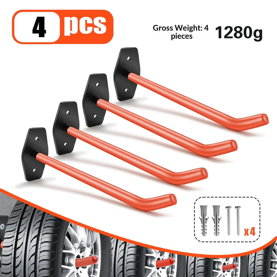4 PCS Garage Hooks Heavy Duty Wall Mount, Tire Storage System with Anti-Slip Coating, Hang Heavy Tools for up , for Bikes, Ladders, Chairs and Bulky Tools