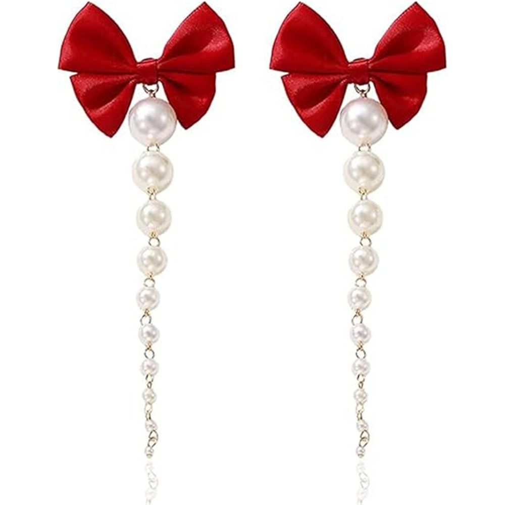 2 pairs Long Earrings for Women Boho Tassel Earrings for Women Bridal Wedding Party Valentine Day Gifts（red）
