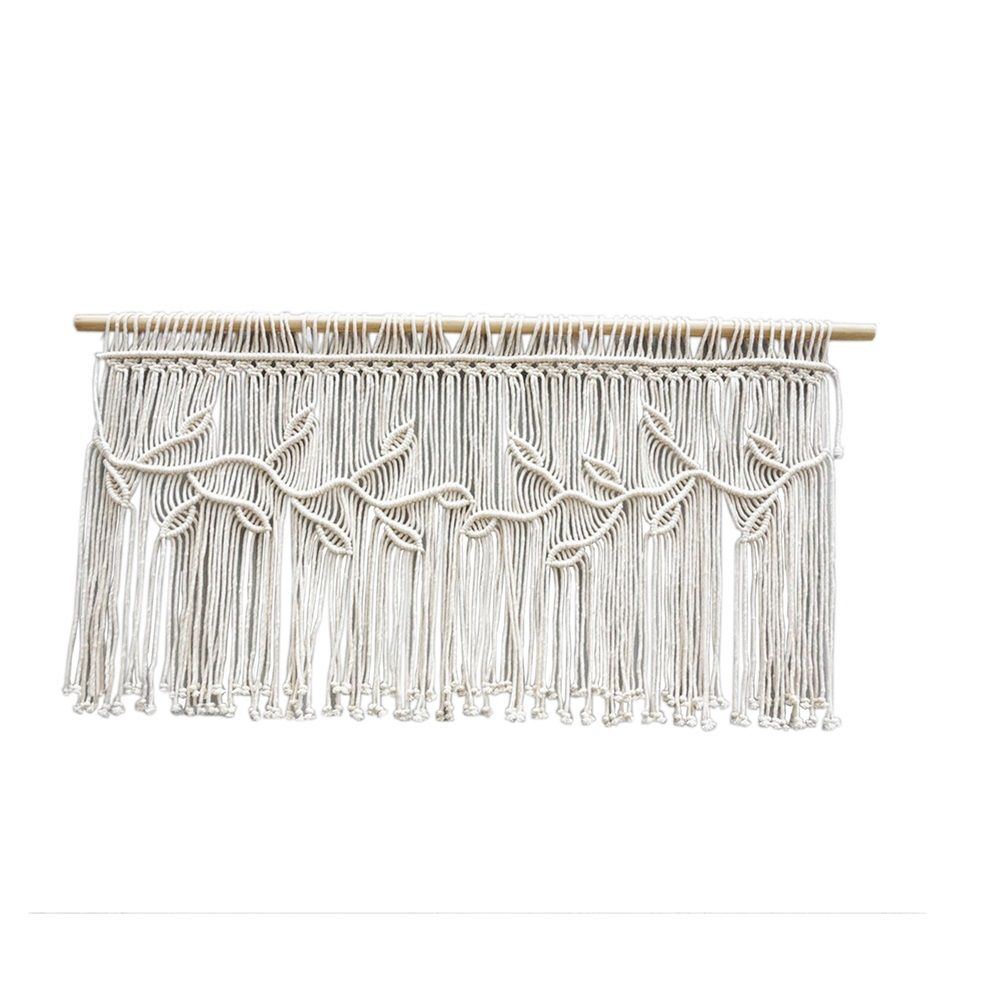 Curtain for Windows 100*55cm Farmhouse Boho Curtains for Bedroom Window Valance with Tassels Leaf Valance Treatments for Bedroom Livingroom Kitchen Bathroom Wall Decor（rodless）