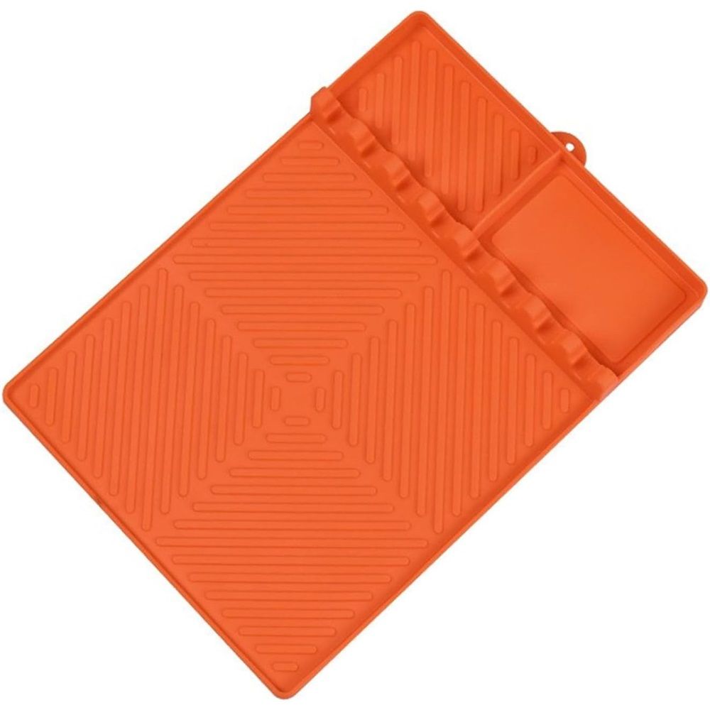 Silicone Griddle Tools Mat, Griddle Accessories Side Shelf Mat Grill Pad for Outdoor Grill Kitchen Counter Spatula Silicone Mat with Drip Pad (Orange)