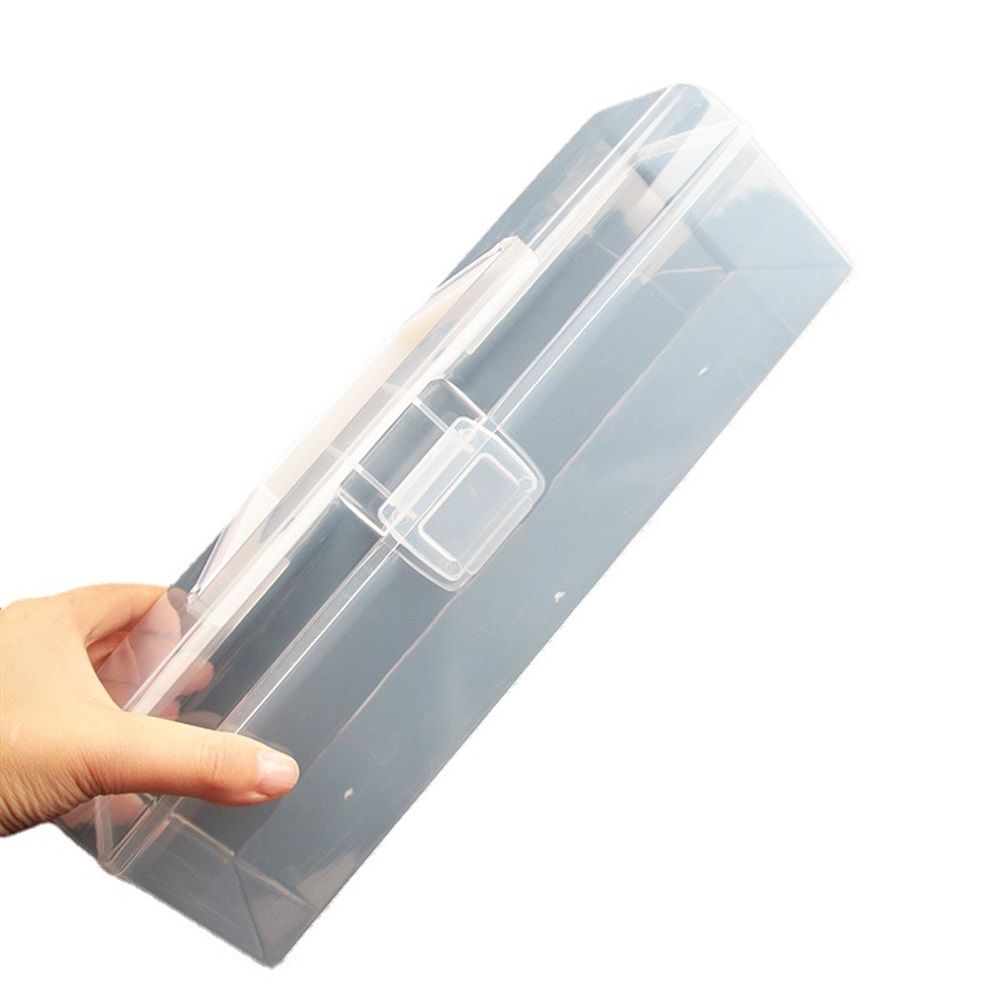 Plastic Storage Container with Lid, Clear Craft Tool Art Supply Sewing Organizer Box with Handle, Storage Bin for Paint Brush, Cards, Pencils, Crayon, Toys, Ribbons （30*9*8.7cm)