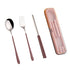 Portable Utensils, Travel Reusable Silverware Flatware Set for Lunch, Stainless Steel 3-Piece Camping Cutlery Include Fork Spoon Chopsticks with Case (Brown)