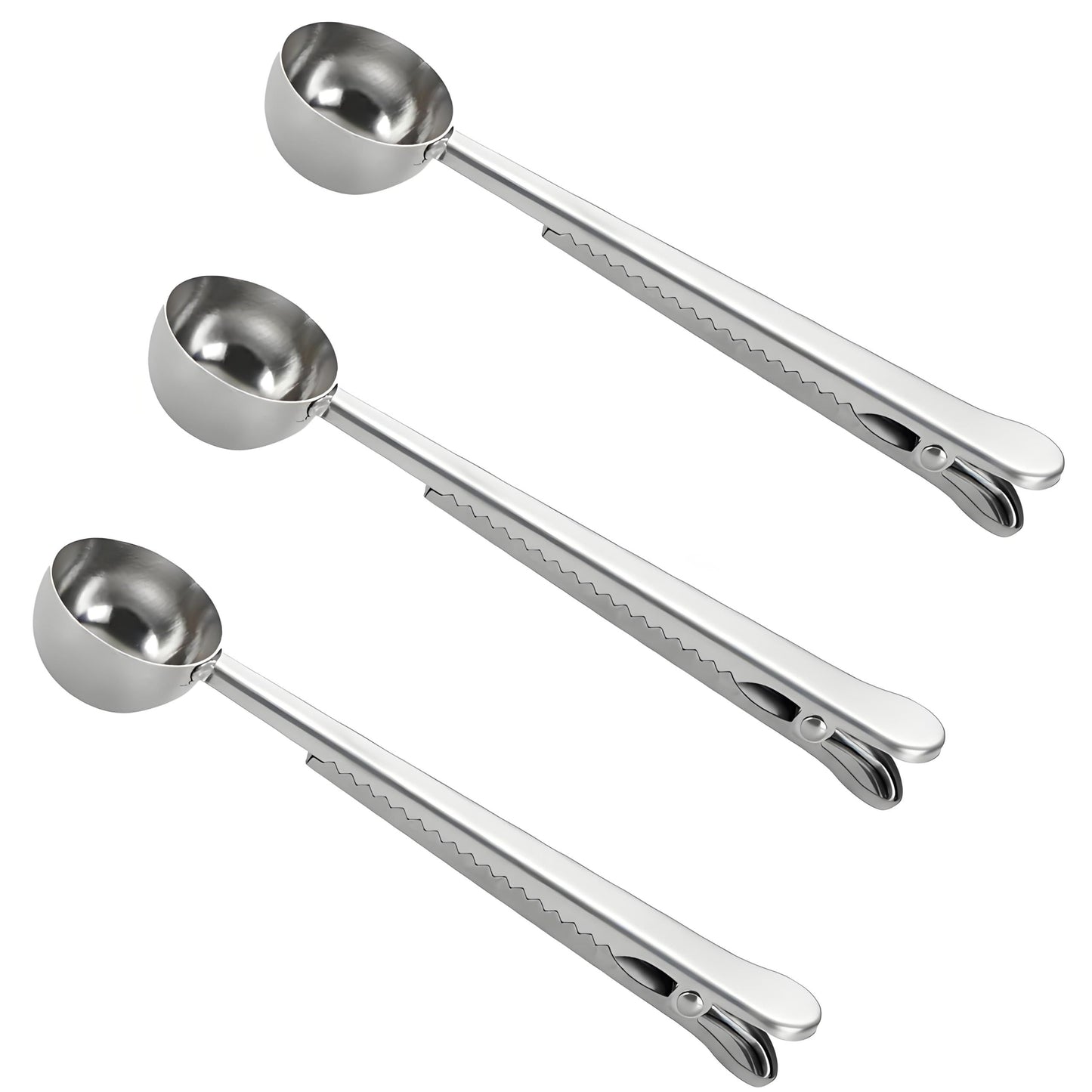 4 Pack of Coffee Scoops, stainless steel measuring scoop, with coffee bag clip, suitable for ground coffee, espresso beans, milk powder, protein powder