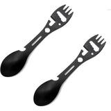 4 pack Multifunctional Outdoor Fork Spoon Detachable Tableware,10-in-1 Utility Tactical Spork, Stainless Steel Spoon & Bottle Opener, Fork & Knife, Combo Camping Utensil for Hiking(Black)