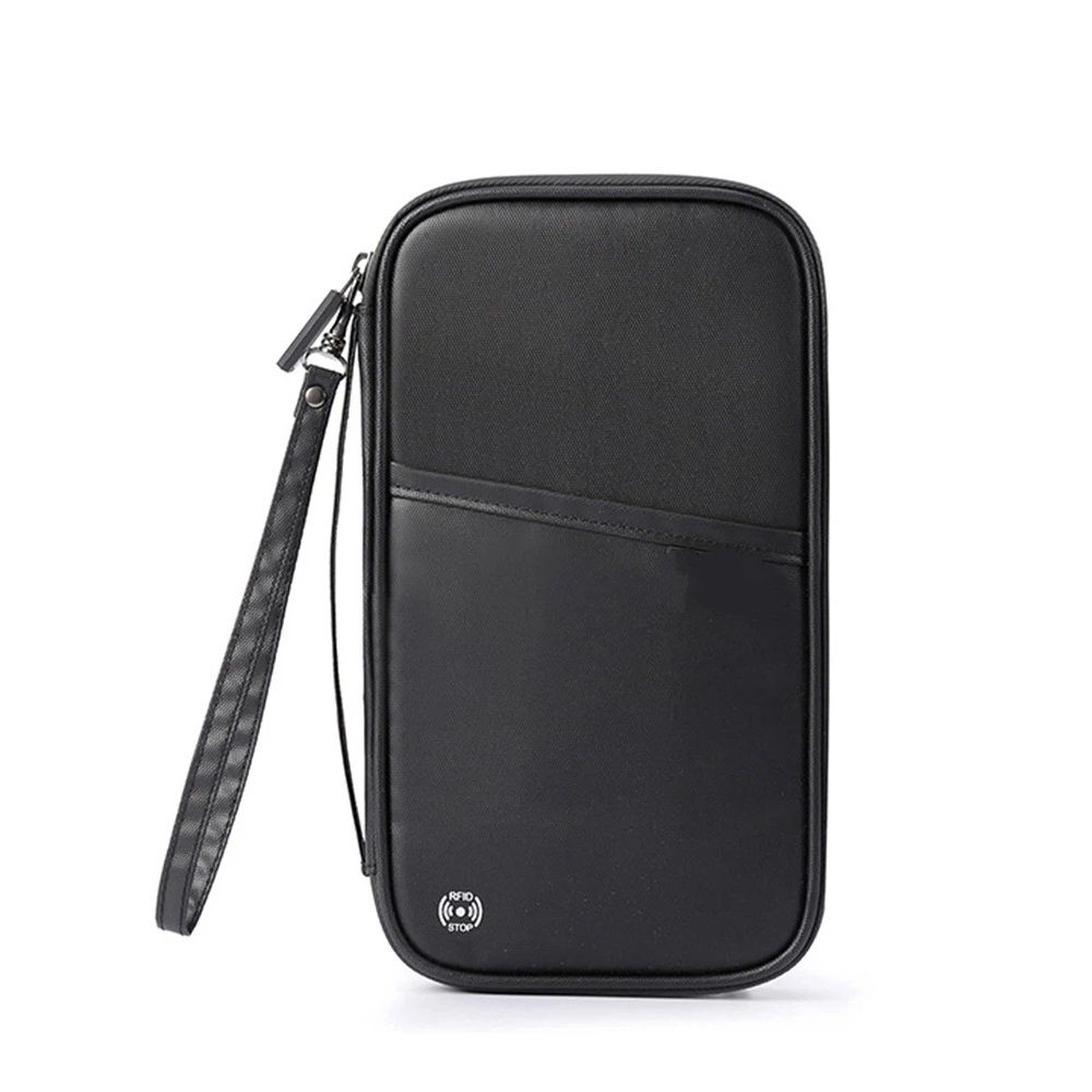 Travel Passport Holder, Large Family Passport Walle for Men Women RFID Passport Cover Lightweight Portable Document Organizer with Wrist Strap (Black)