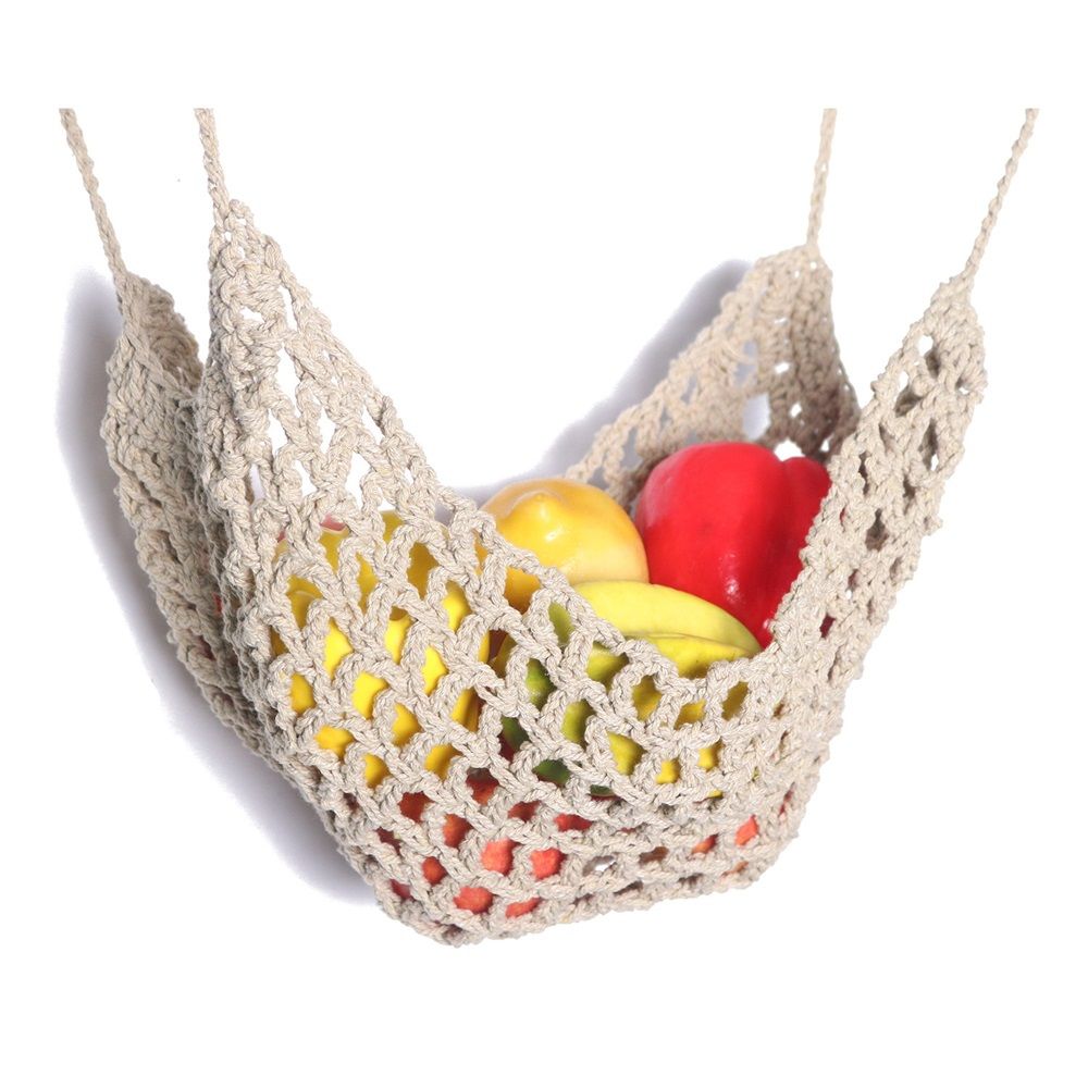 Hanging Fruit Hammock Under Cabinet - Cotton Basket Storage for Produce, Banana - Boho Kitchen Decor for More Counter Space at Home Boat Camper RV（only bag）