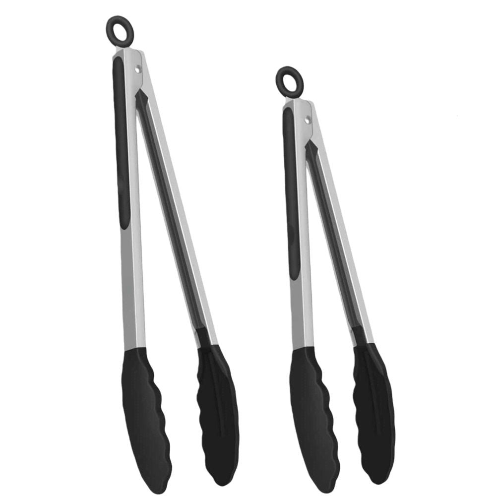 Kitchen Tongs for Cooking with Silicone Tips , BPA Free Stainless Steel set of 2 Silicone Tongs for Cooking, Grilling & Toss a Salad, Heat Resistant Grill Tongs for Serving Food