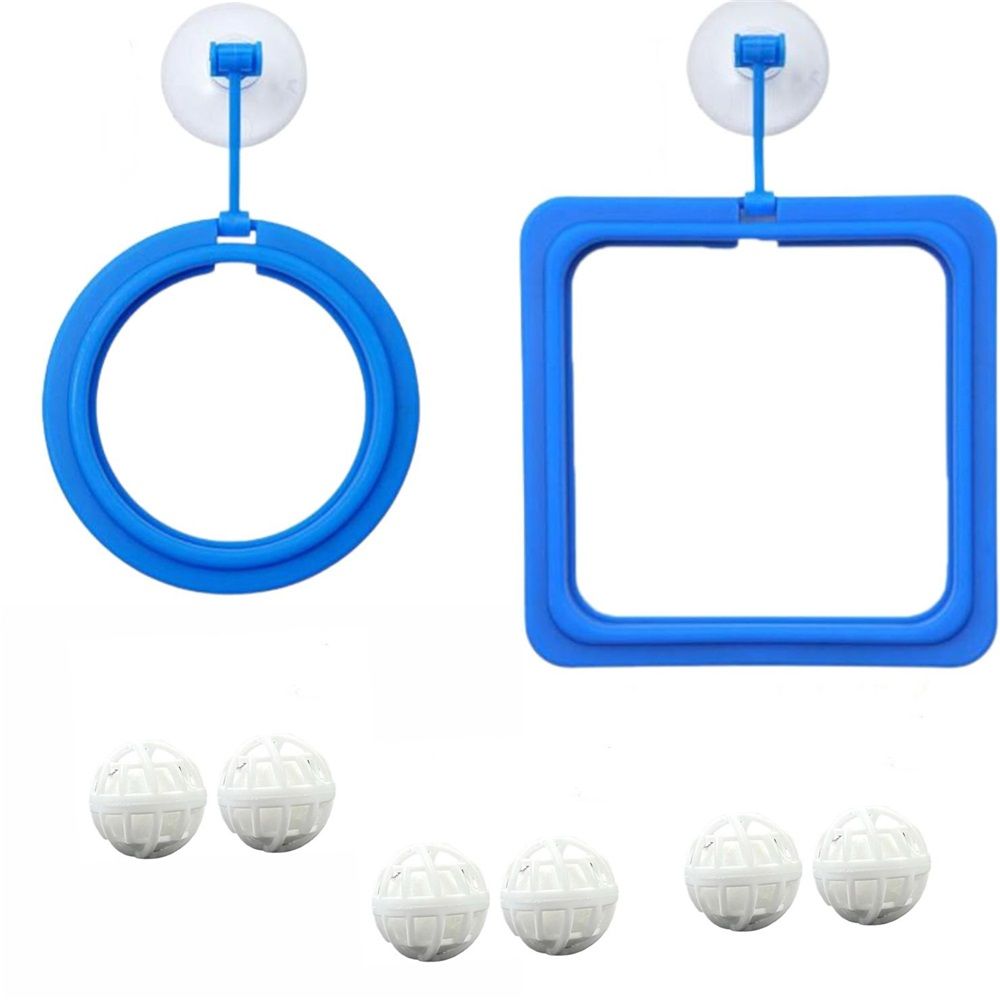 2 set Turtle Feeding Ring with Suction Cup and Nitrifying Balls Fish Food Holder Aquatic Toys for Turtles Tortoise Goldfish Guppy Koi Puffer Turtle Tank Accessories (Square & Circle)