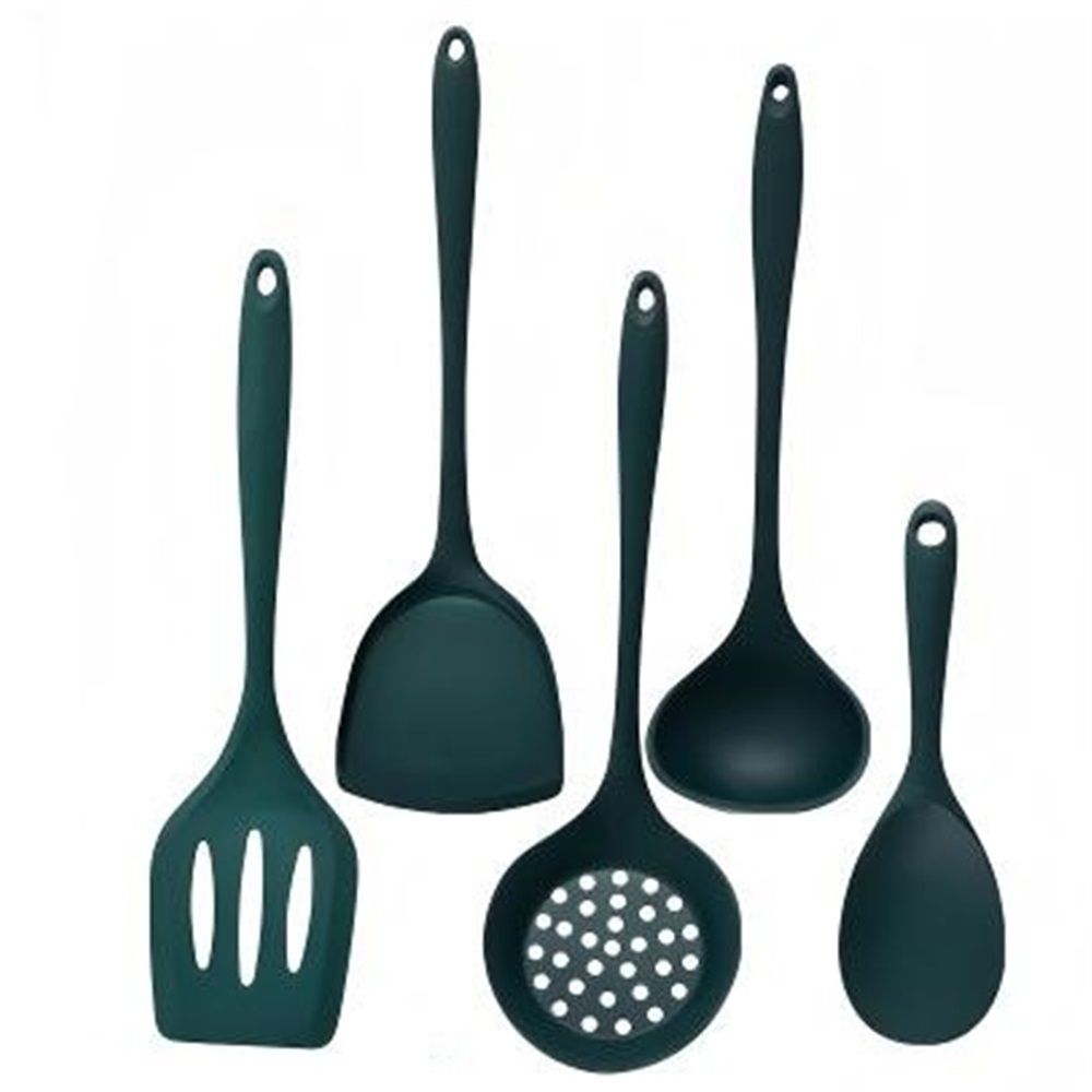 5 pack Silicone Kitchen Cooking Utensils Set: Heat Resistant Long Kitchen Gadgets, Stick Rubber Cook Accessories For Food Prep, Frying, Serving, Basting