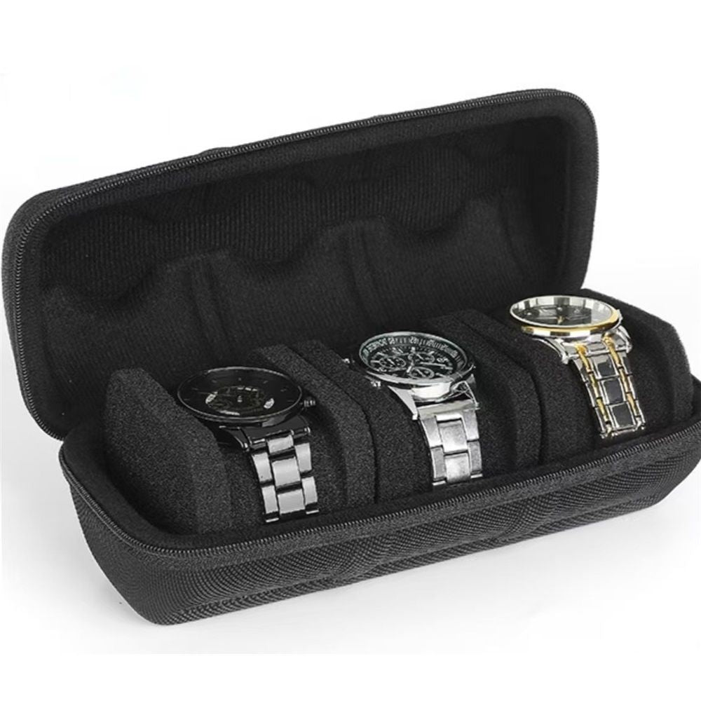 Watch case for travel and storage, hard 3 slots Watch Roll Organizer for Men and Women（does not include a watch）