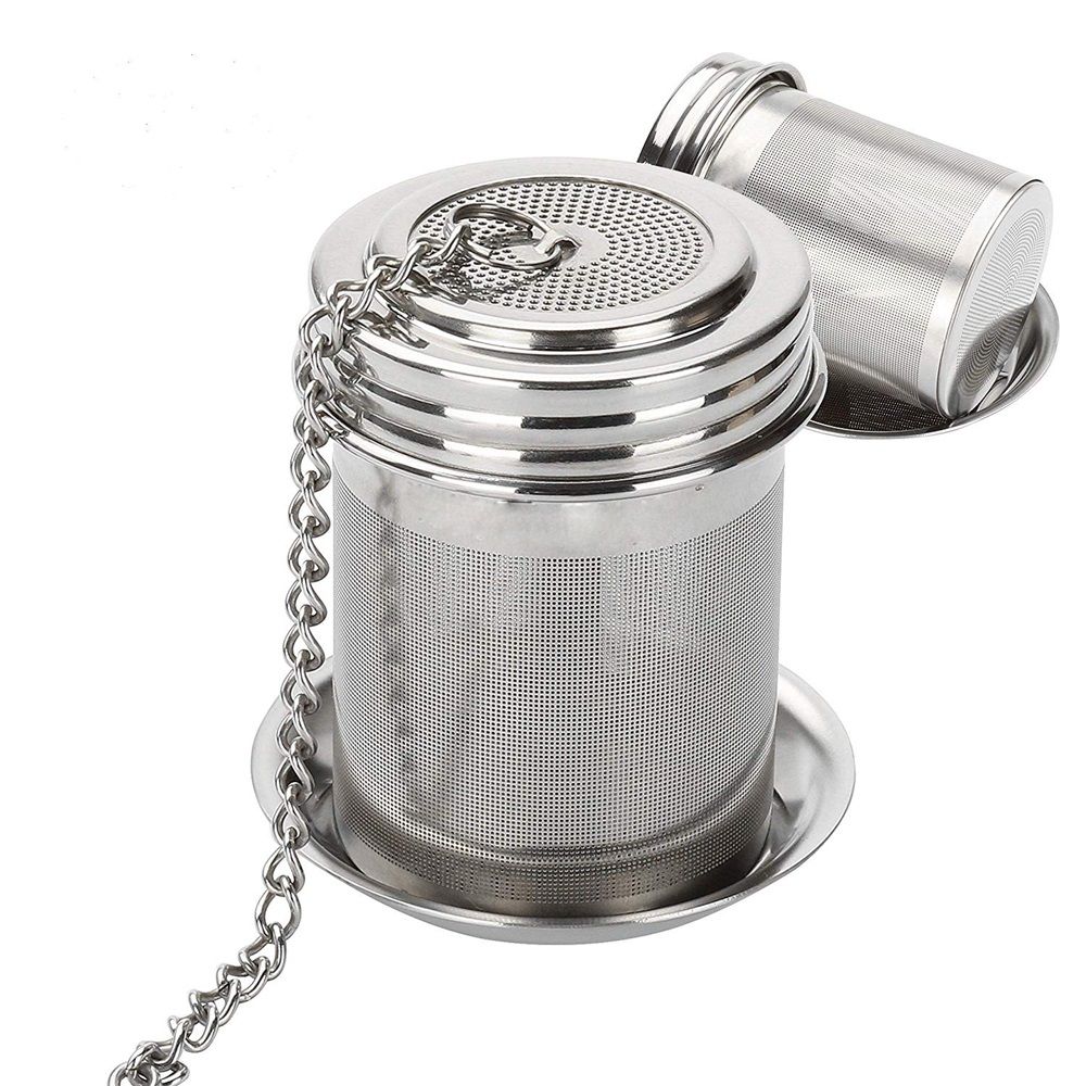 2 pack Tea Infusers for Loose Tea, Extra Fine Mesh Tea Strainers, Stainless Steel Loose Leaf Tea Steeper Tea Diffusers with Extended Chain Hook and Drip Tray