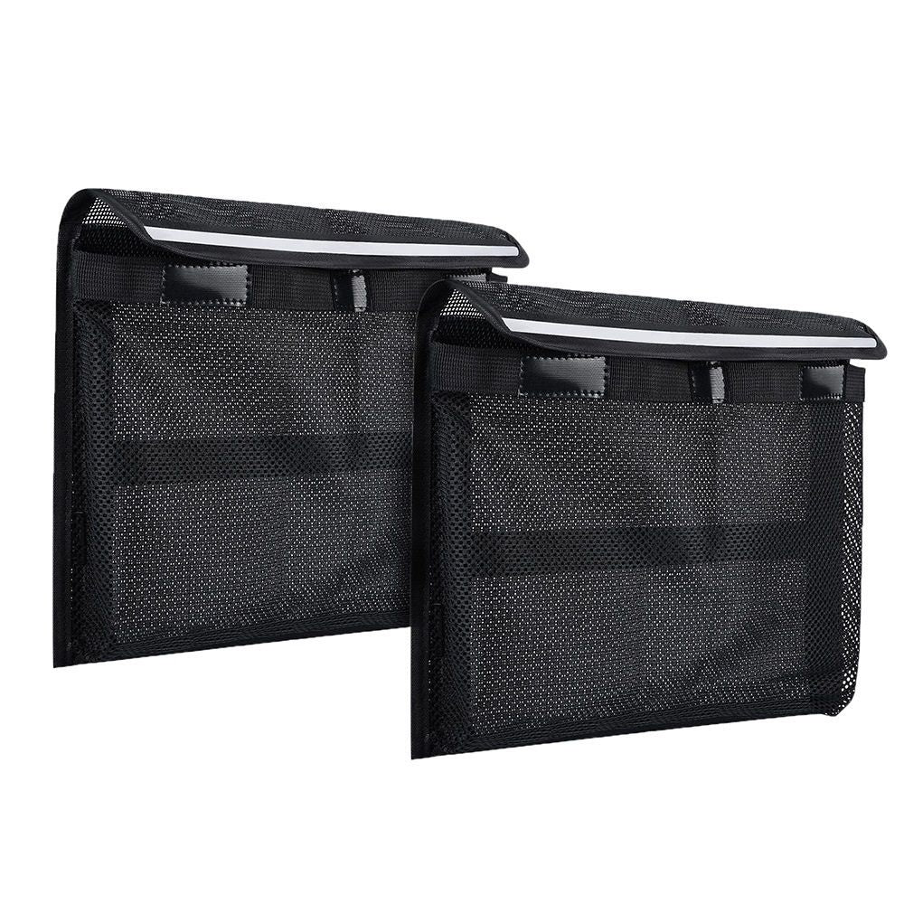 2 pack Heavy Duty Adhesive Mount Closable Boat Storage Bag, Mesh Organizer with Reflective Strips & Hook-and-Loop Fastener for Boat Gear, Fishing Tackle, Home Use(25*34cm)