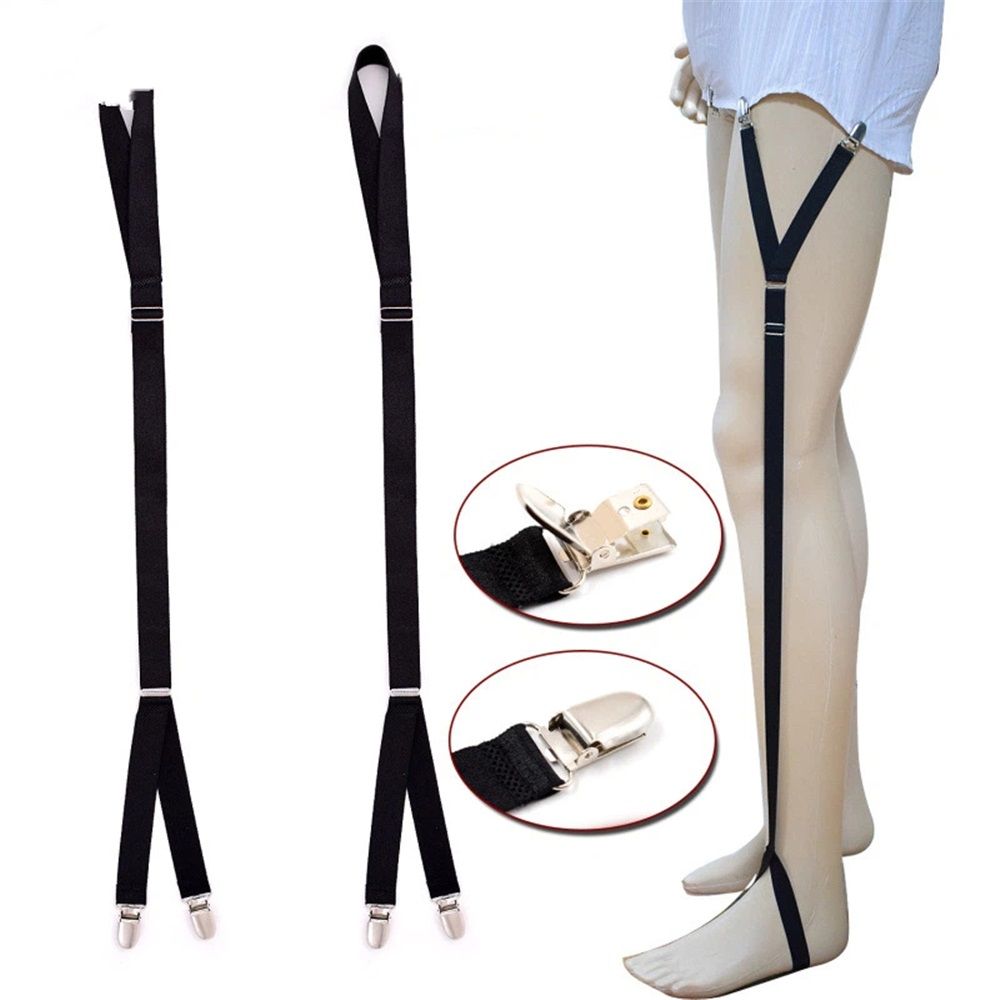 Unisex Adjustable Shirt Garters - Stirrup Shirt Stays - Keeps Shirts Tucked in All Day - Easy-to-Wear Garter Straps with Foot Loop - Black