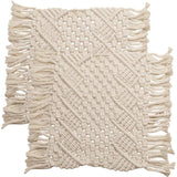 2 pack Handmade Cotton Woven Crochet Placemat with Tassels, 10 x12 Inches Small Place Mat for Bohemian Wedding Décor, Boho Table Mat for Farmhouse, Rustic Décor for Dining Table, Beige