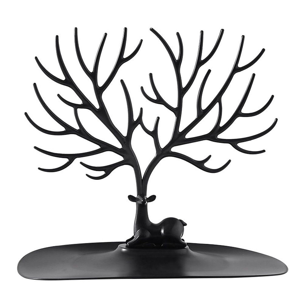 2 pack Little Deer Earrings Necklace Pendant Bracelet Jewelry Display Stand Tray Tree Storage Racks Organizer Holder, Black（Only jewelry rack）