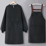2 pack Solid Color Kitchen Apron with Pockets,Unisex Long Sleeves Waterproof Apron for Cooking Baking Cleaning Work