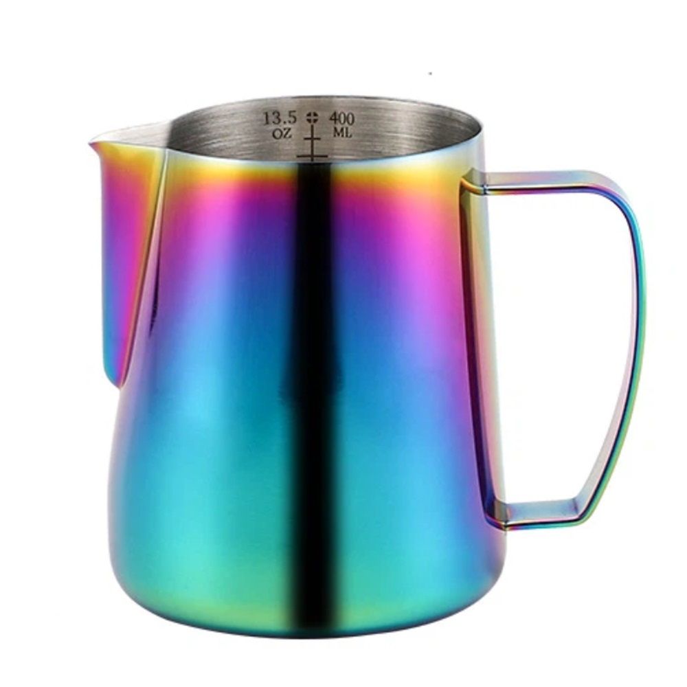 Stainless Steel Milk Frother - 400ml Steaming Pitcher - Perfect for Latte Art, Espresso & Cappuccino - Rainbow Color