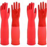Rubber Dishwashing Cleaning Gloves (2-Pair) - Reusable, Waterproof with Extra-Long Cuff & Anti-Slip Design for Household & Kitchen Use - L